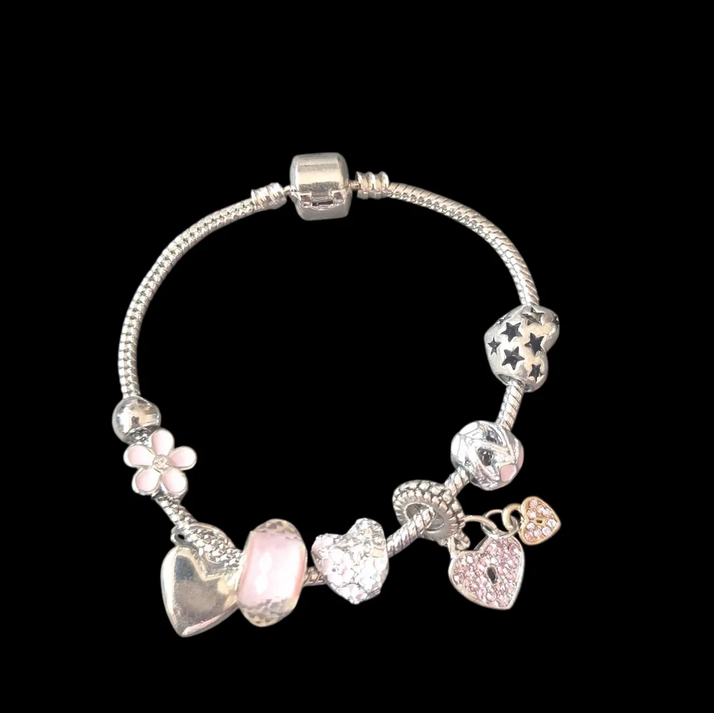 Charming Silver and Pink Heart Bracelet